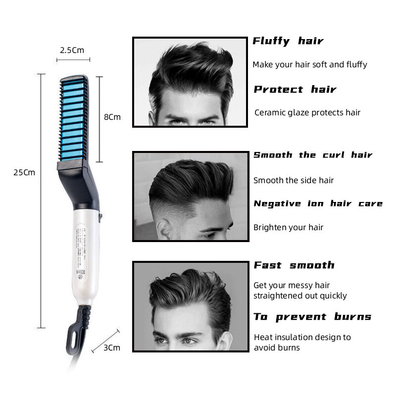 Escova de cabelo elétrica multifuncional, pente alisador de barba, modelador, ondulação, ferramenta modeladora