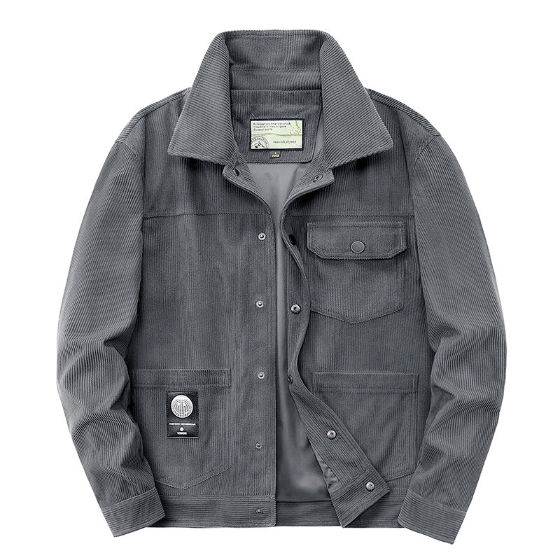 Куртка мужская Вельветовая в стиле ретро, Модный деловой пиджак-карго свободного покроя, с отложным воротником, однотонная верхняя одежда, весна-осень