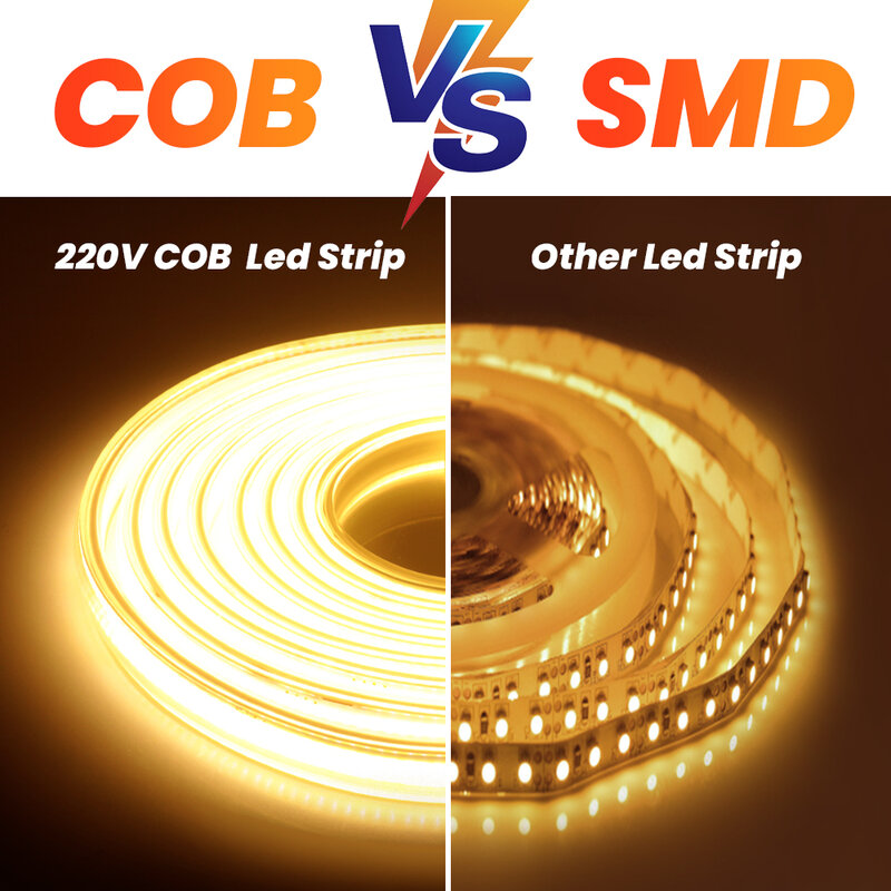 Striscia LED COB 220V con Dimmer ad alta densità 360LED/m interruttore luce lineare nastro LED esterno impermeabile nastro LED COB flessibile