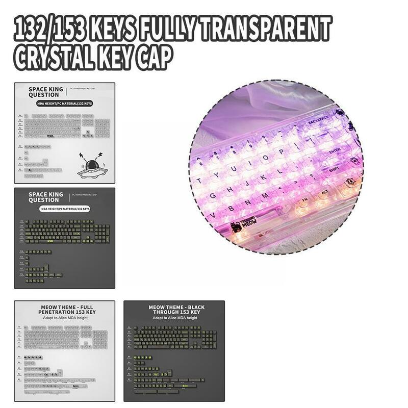 132/153 klawisze w pełni przezroczysta kryształowa nasadka z podświetleniem do komputera ABS profil do gier MDA niestandardowe klawisze dla Alice MX przełącznik mechanik E9G9
