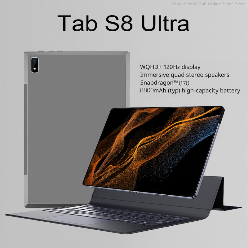 [World Premiere] 5G แท็บเล็ต Tab S8 Ultra Android 11 12GB RAM 512GB ROM MTK Helio p60 Deca Core 2.5K หน้าจอ LCD Android Tablete