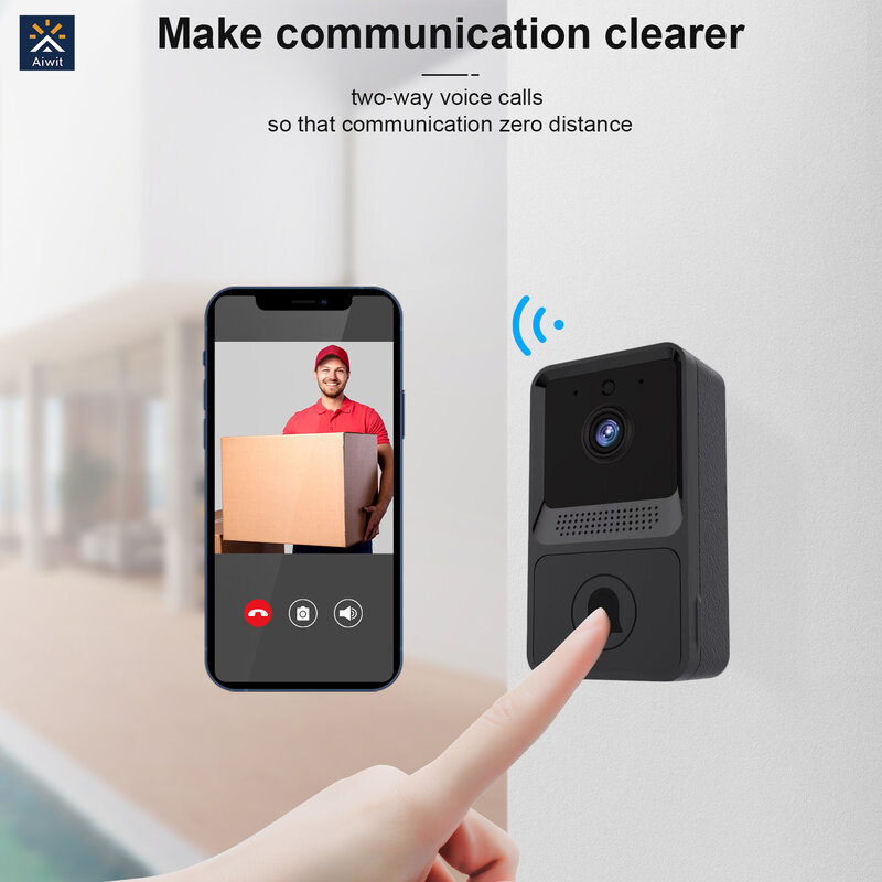 Inteligente wifi z20 campainha de vídeo visão noturna app remoto voz interfone alarme do telefone móvel push cam vigilância com carrilhão interior
