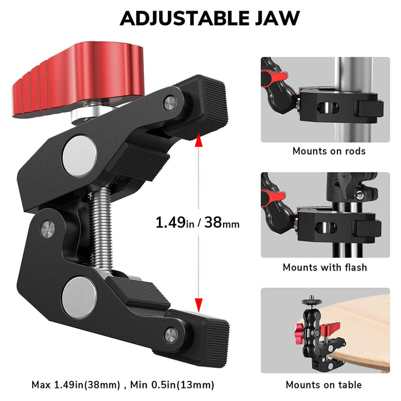 Camera Mount Clamp with 360° Ballhead Arm for DSLR Camera Field Monitor LED