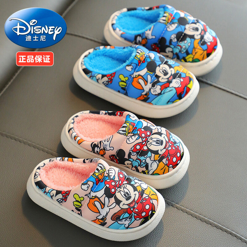 Pantofole in cotone per bambini Disney Mickey Minnie simpatico cartone animato antiscivolo casa suola spessa bambino peluche sandali per bambini ragazzo ragazza