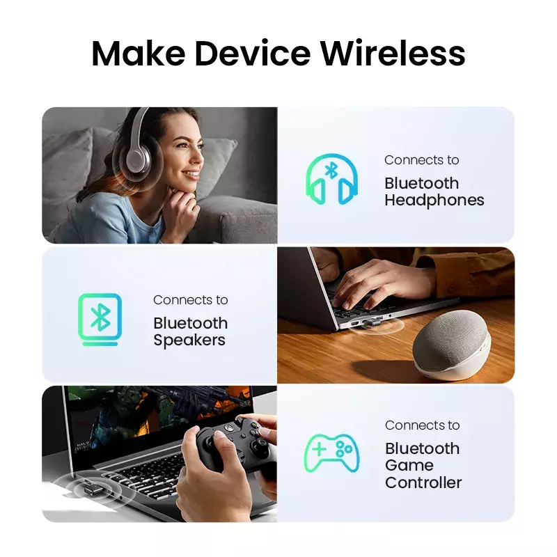 U-G-REEN USB Bluetooth 4.0 Adapter Wireless Dongle Transmitter and Receiver for PC with Windows 10 8 7 XP Bluetooth Stereo Heads