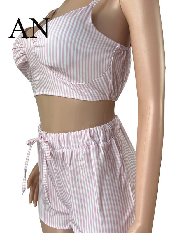 Camiseta a rayas para mujer, traje de tres piezas ajustado con almohadilla en el pecho, Tirantes ajustables en el hombro, talla grande, novedad de verano