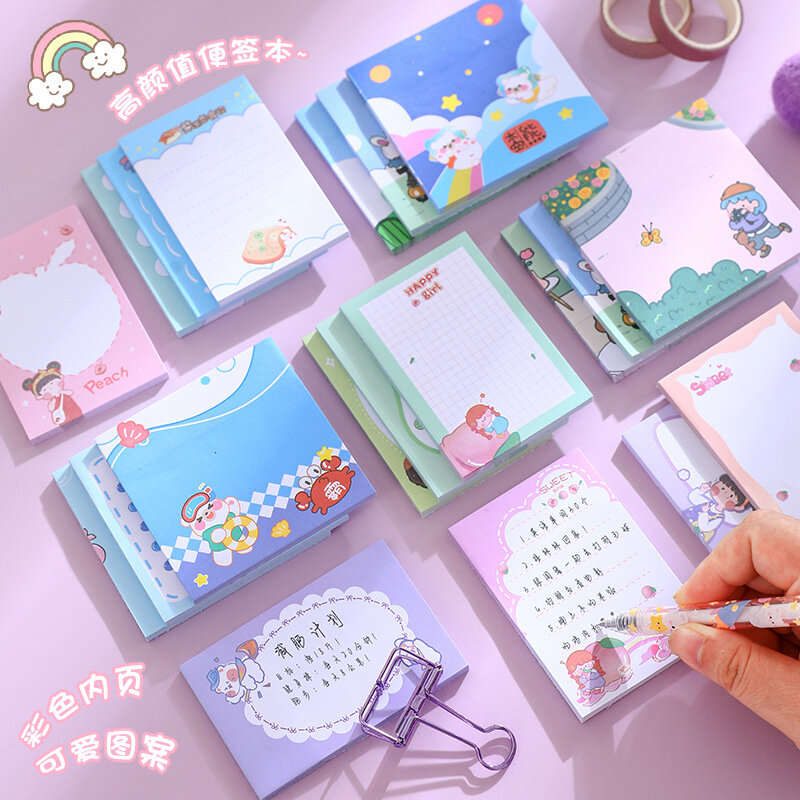Koreaanse Creatieve Cartoon Memo Pad Student Dier Meisje Sticky Notes Niet Kleverige Label Papier Kantoor Leren Plan Bericht Briefpapier