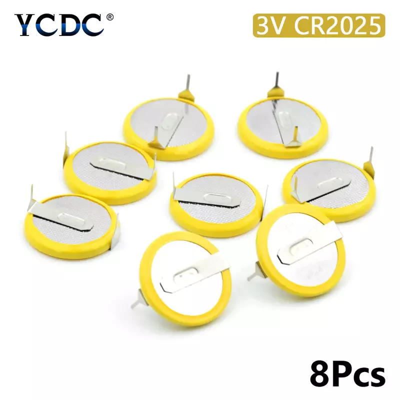 8 unids/lote YCDC CR2025 2 pies de soldadura pines 3V pilas de botón lengüetas 150mAh batería de moneda de litio Envío Directo