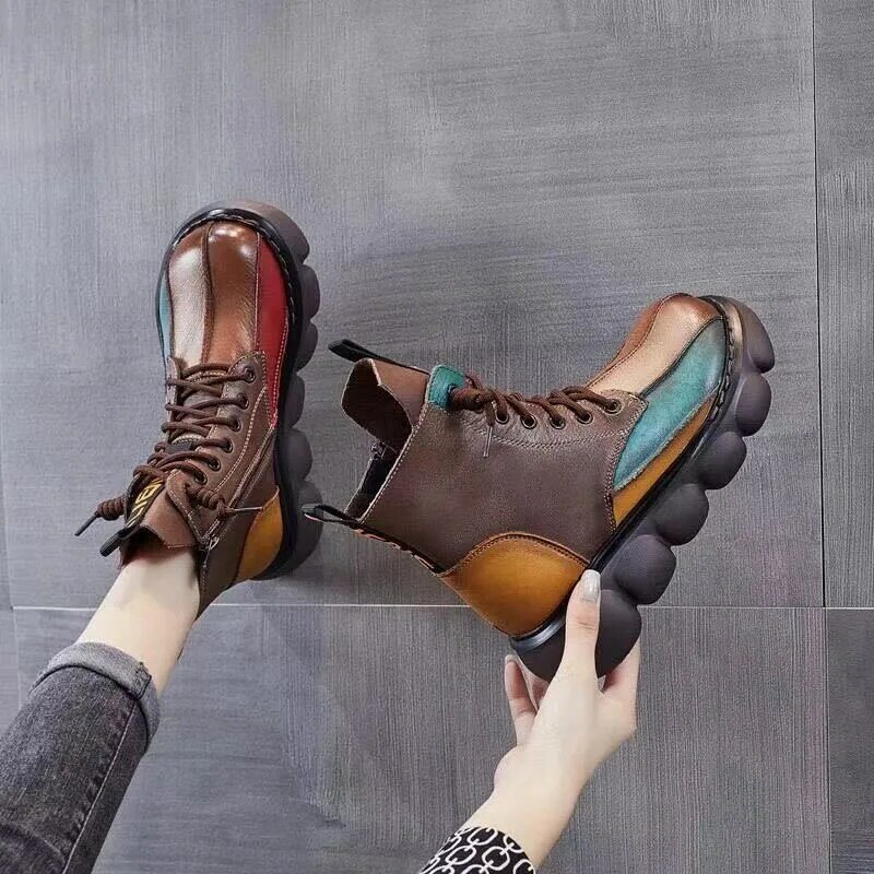 Женские ботинки на платформе, ботинки мартинсы в британском стиле, женские ботинки для верховой езды, осенне-зимние короткие ботинки в стил...
