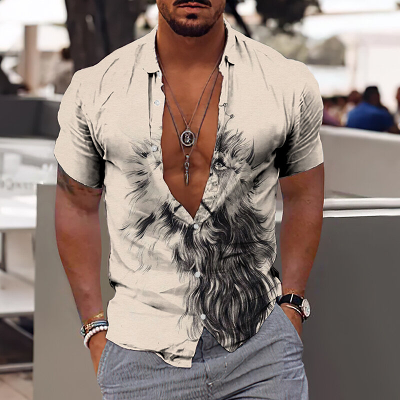 Camisa havaiana dos homens do verão 3d animal impresso camisas para o feriado manga curta praia topos camisa masculina blusa de grandes dimensões