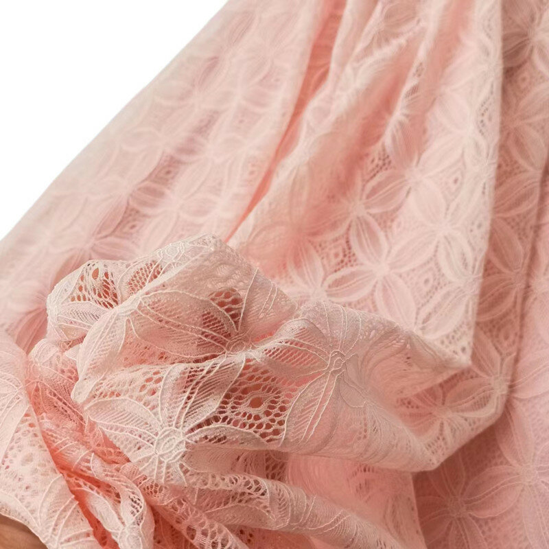韓国-女の子のための柔らかいハイウエストスカート,花柄,透かし彫り,伸縮性のあるウエスト,ハーフレース,ピンクのハーフスカート