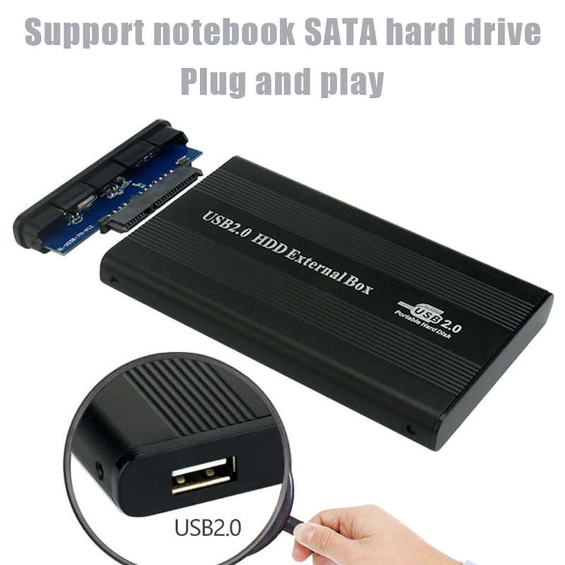 Caja de disco duro SATA USB2.0 de 2,5 pulgadas, aleación de aluminio, arenado, oxidación, tratamiento de superficie, carcasa de disco duro externo HDD