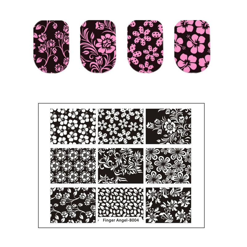 Finger Angel Flower Leaf Series Nail Stamping Plate Lace Nail Art Template Rose Leaves Nail Art Stamping 6*8cm