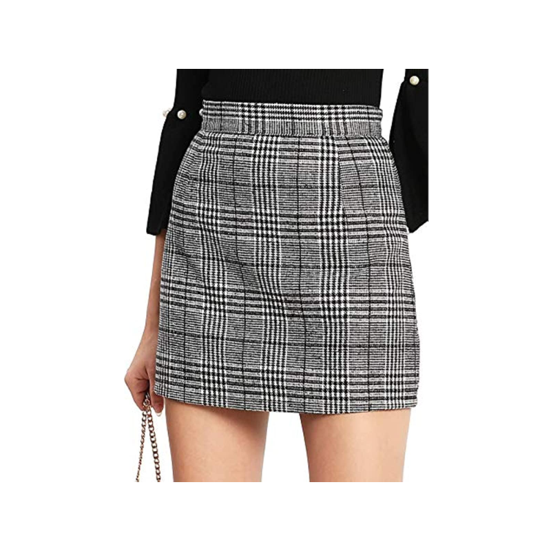 Floerns-minifalda ajustada de cintura alta a cuadros para mujer, falda a cuadros
