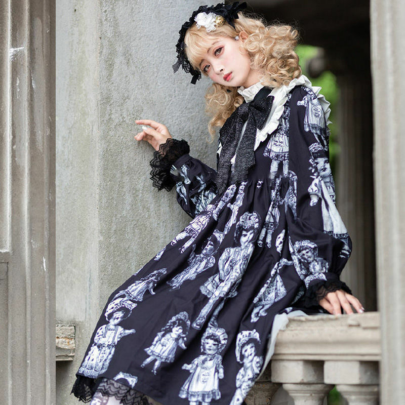 القوطية خمر لوليتا فستان المرأة الكلاسيكية صحيفة Harajuku تأثيري ازياء دمية طوق الفيكتوري الأميرة حفلة OP فستان