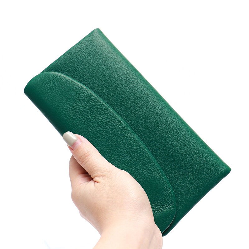 SC-billeteras largas de cuero genuino para mujer, carteras de lujo, portatarjetas funcional, múltiples bolsillos, estilo Simple, bolso de cuero para uso diario