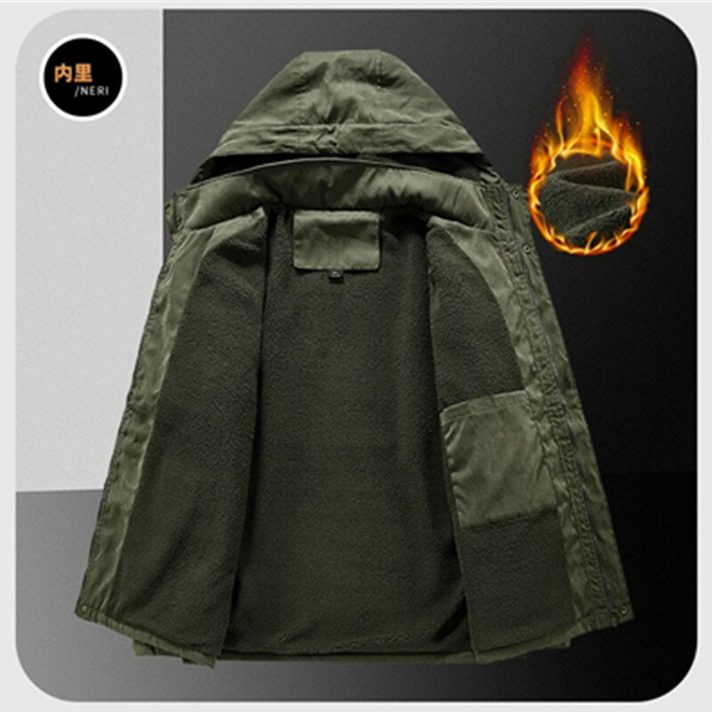 Chaqueta militar con capucha para hombre, Parkas gruesas y cálidas de terciopelo, abrigo de bolsillo de talla grande 5XL 6XL, invierno, 2022