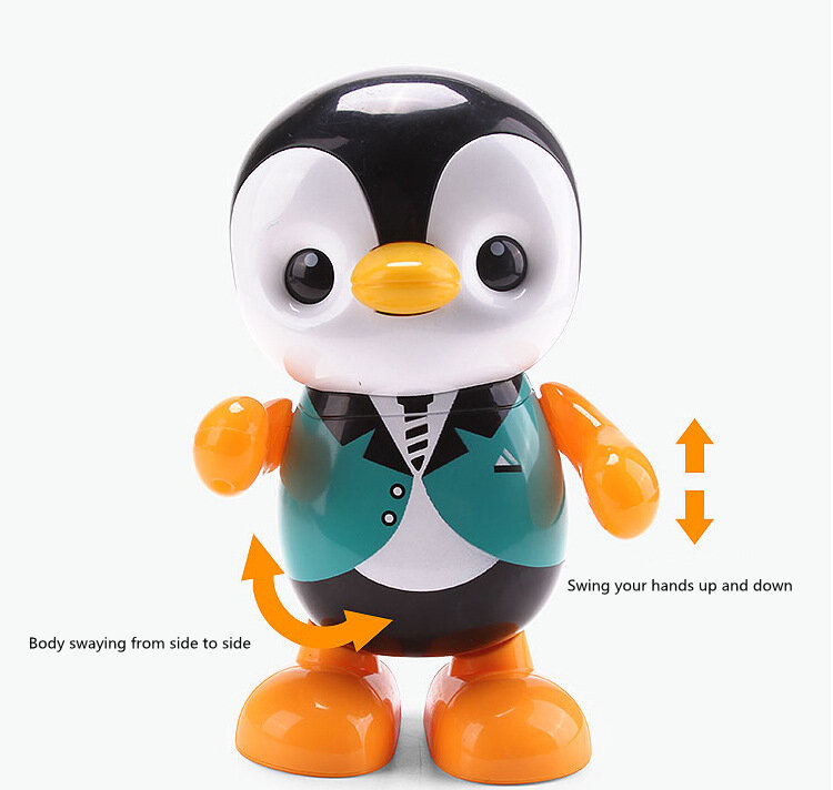 Kleurrijke Dans Pinguïn Vorm Elektrische Thuis Kinderen Gift Led Licht Muzikale Plastic Draagbare Leuke Zingen Speelgoed