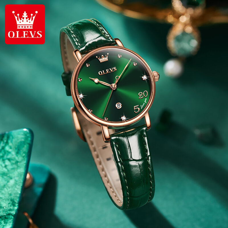 OLEVS อินเทรนด์คุณภาพสูงควอตซ์ผู้หญิงนาฬิกาข้อมือ Corium สายนาฬิกาแฟชั่นนาฬิกากันน้ำสำหรับนาฬิก...
