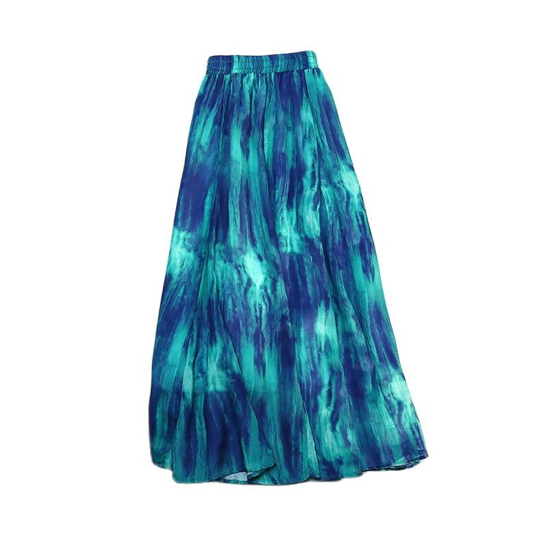 Wisher&Tong Summer Woman Skirt High Waist Tie Dye Elegant Long Ladies Skirts Korean Fashion Vintage Midi Skirts Jupe Femme