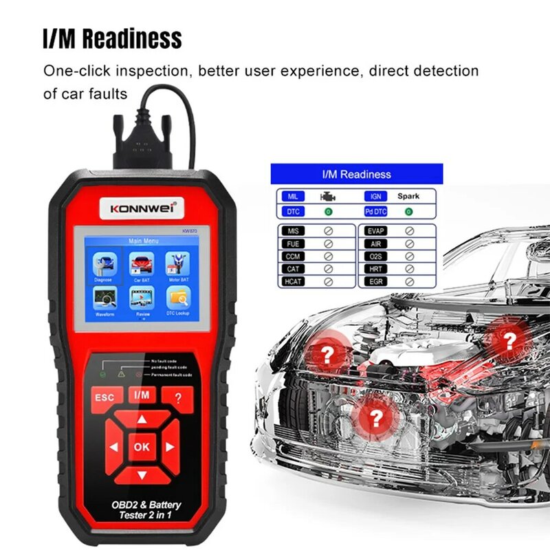 Автомобильный детектор аккумулятора KW870, 12 В, диагностический прибор OBD для диагностики ошибок автомобиля, сканер OBD2, считыватель кодов двиг...