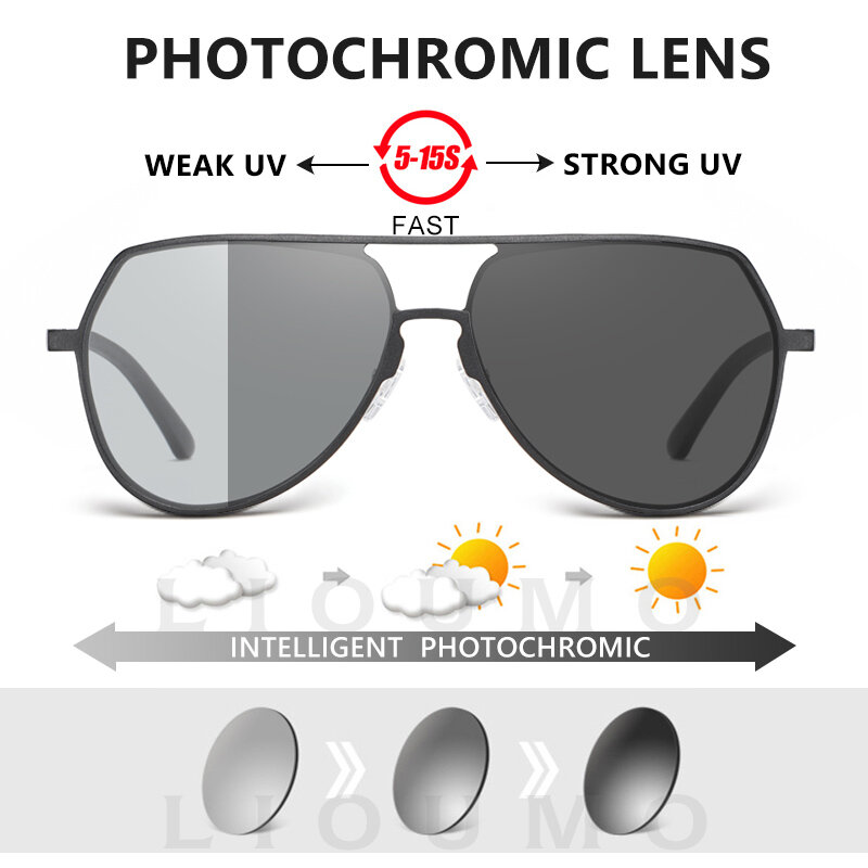 LIOUMO Top Quality Pilot Sunglasses Polarized Men Aluminum Frame Photochromic Glasses Women Aviation Goggles heren zonnebril