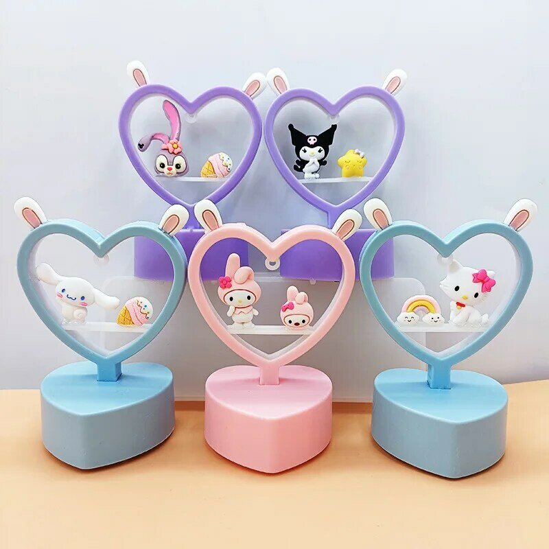 Sanrio luz de ambiente en forma de corazón de Hello Kitty, Pochacco, Cinnamoroll, luz nocturna, Kuromi, orejas de conejo, Pompón, lámpara de mesa Purin