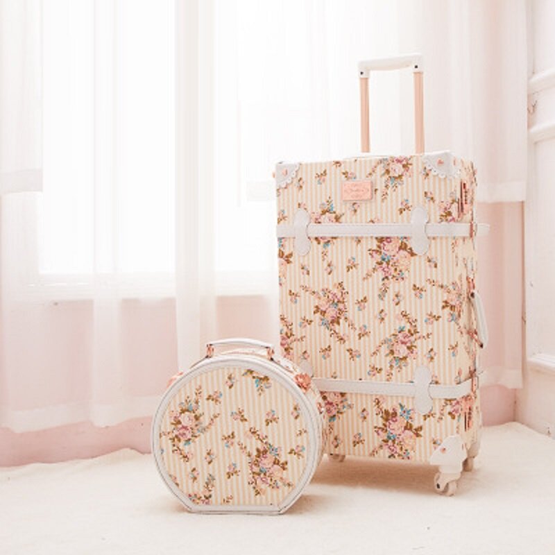 Ensemble de bagages à roulettes rétro Vintage en cuir pour femmes, valise à roulettes avec sac à main, Vintage, cabine, sac de voyage
