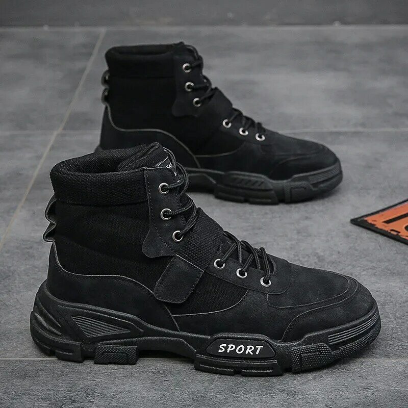 Мужские рабочие ботинки, черные ботинки в стиле ретро, с высоким берцем, Нескользящие, повседневная обувь для пешего туризма, для осени и зим...