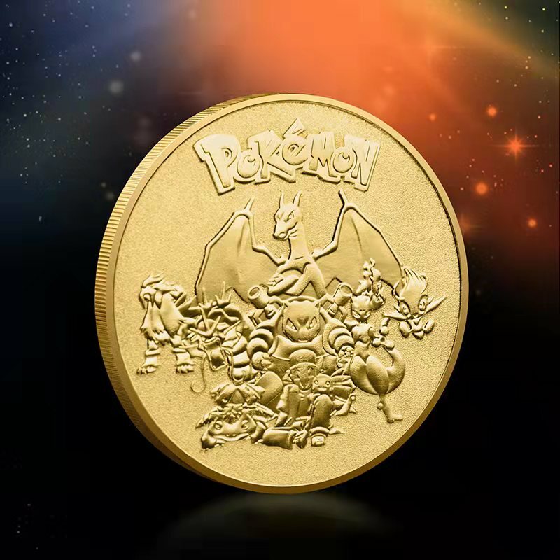 Moneda conmemorativa de Pokemon, soporte de monedas de tarjeta de plata chapada en oro, Anime Metal Charizard Pikachu Mewtwo, regalos de colección de vacaciones