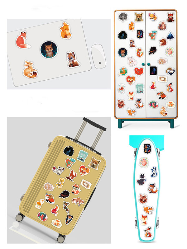 50 pçs raposa adesivos bonito dos desenhos animados personalidade diy decorativo tronco geladeira telefone do carro adesivo à prova dwaterproof água bebê scrapbooking