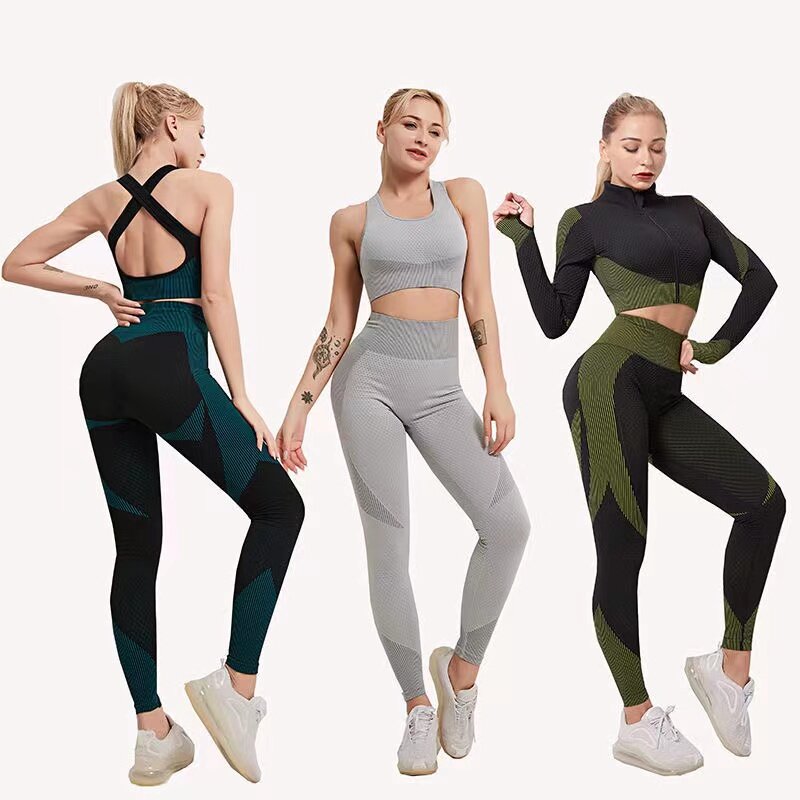 Conjunto de yoga sem costura terno de yoga roupas de fitness ginásio esportes ternos treino correndo roupas legging conjuntos para mulher 2 peça