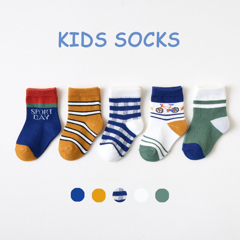 5 Pairs Frühling Herbst kinder Medium Rohr Socken Baby Unisex Casual Geometrische Socken 1-12Y Süße Kinder Baumwolle Zubehör