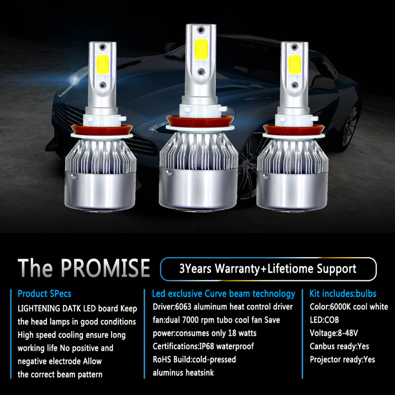 2Pcs C6 H1 H3 Led Headlight Bulbs H7 LED Car Lights H4 880 H11 HB3 9005 HB4 9006 H13 6000K 80W 12V 8000LM Auto Headlamps