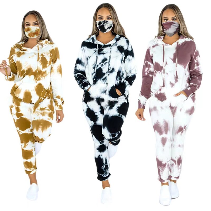Women's 3 Piece Marble Tie Dye Sweatsuit and Hoodies Tracksuit Sweatpants Pullover Joggers Casual Set