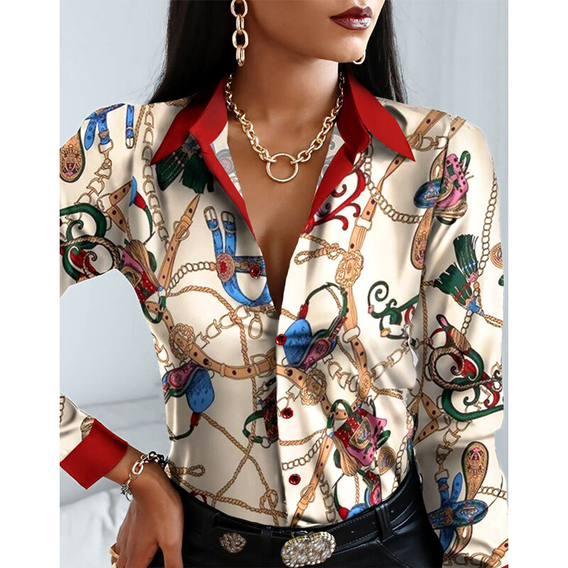 Новинка 2021, женская блузка, модная пикантная блузка с цветочным принтом, женские элегантные свободные рубашки с V-образным вырезом и длинным...