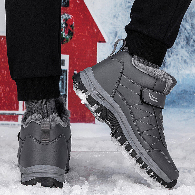 Мужские непромокаемые кожаные кроссовки, повседневные Непродуваемые Нескользящие ботинки, плюшевая теплая обувь для снега, большие размер...