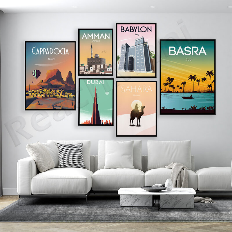 Affiche de voyage dans le désert, dubaï, Iran, Vietnam, Cappadocia, turquie, oman, Jordan, bali, arabie saoudite, maroc, désert du Sahara