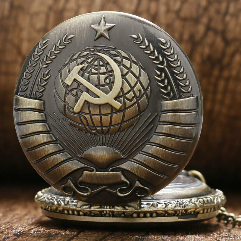 Foice soviética martelo estilo relógio de bolso de quartzo colar bronze pingente relógio cccp rússia emblema comunismo presentes superiores