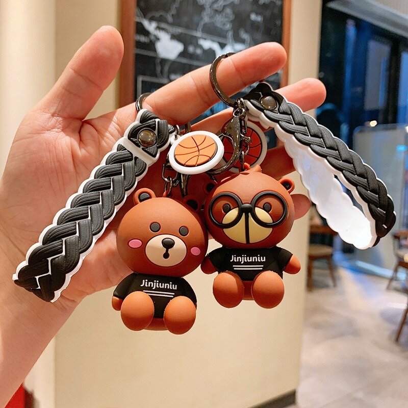 Cartoon Bear Silicone Couple Key Chain Car Cute Epoxy Key Pendant School Bag Ornament Gift Keychain