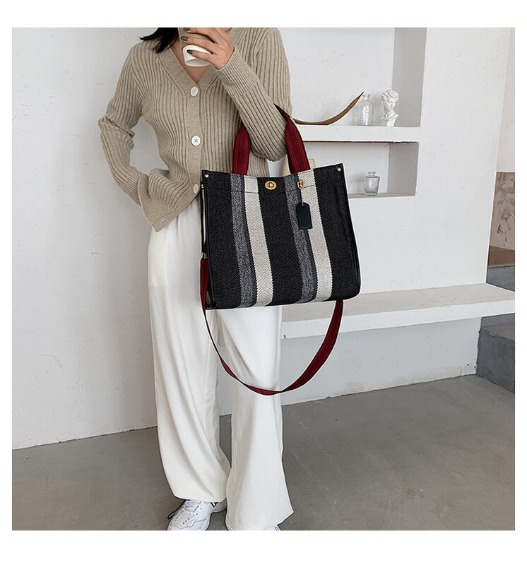 新しいキャンバスショルダーバッグ女性2022ビッグ容量の女性のバッグ2サイズ財布とハンドバッグ大型ショッピングバッグメイン