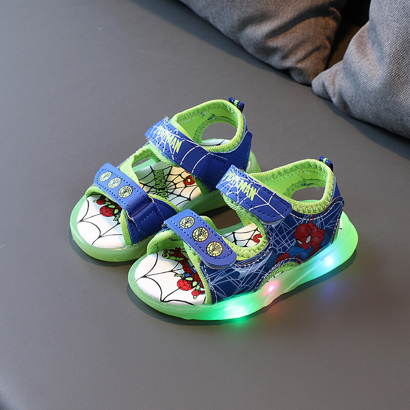 Disney spiderman led sapatos moda bebê bota meninos meninas tênis brilhante luminosa dos desenhos animados crianças sapatos iluminados sandálias