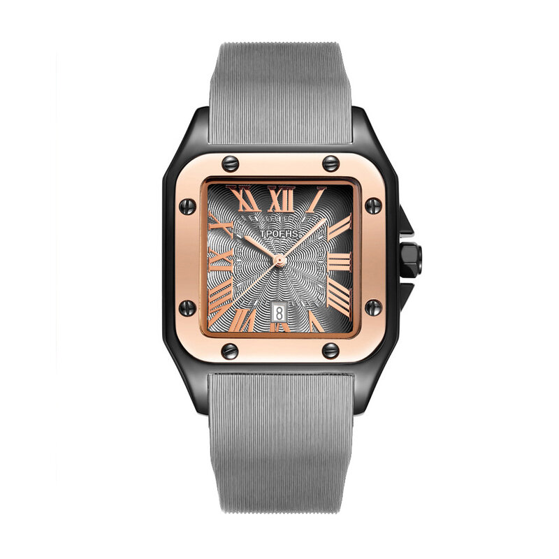Jam tangan pria 3BAR, jam tangan 2023 mewah persegi penyetel Retro tali silikon Aloi seng kalender otomatis jam kuarsa