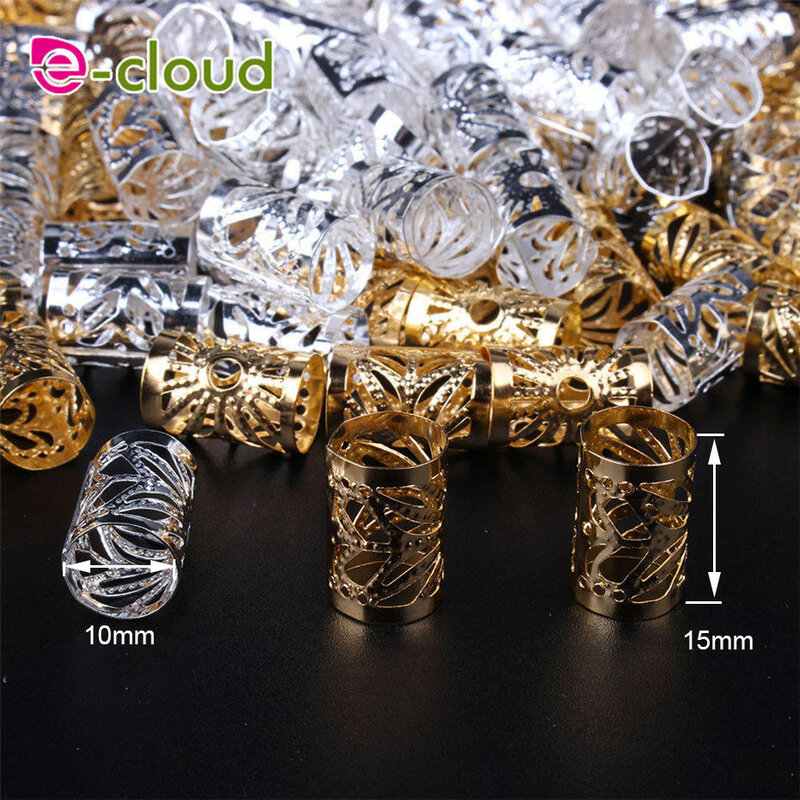 100Pcs/Pack Hair Jewelry Rings for Braids Aluminum Dreadlocks Beads Metal Cuffs, Golden and Silver Decorations Hair Clips