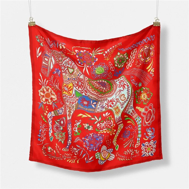 Bufanda cuadrada de lujo de 53cm para mujer, pañuelo de seda de marca de diseño de caballo, diadema, pañuelo de moda para decoración de mujer