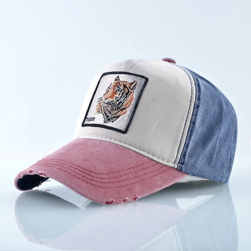 Washed Cotton Baseball Cap for Man Distressed Summer Cap Women Men animals embroidery Snapback Hat Hip Pop Hats