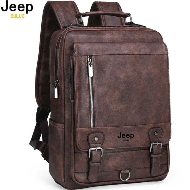 Мужской кожаный деловой рюкзак JEEP BULUO, Оранжевый рюкзак для ноутбука 15,6 дюйма, дорожная сумка для школы и колледжа, все сезоны,