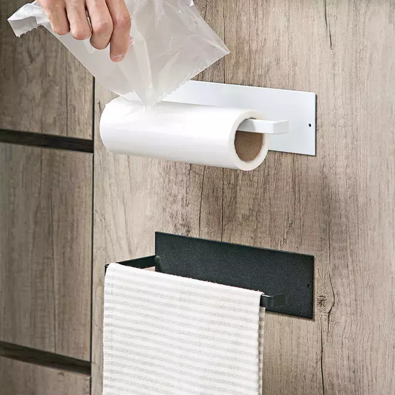 Suportes de papel não perfurado suporte de toalha de papel higiénico cabide de rolo titular de armazenamento de filme fresco fixado na parede da cozinha cremalheiras