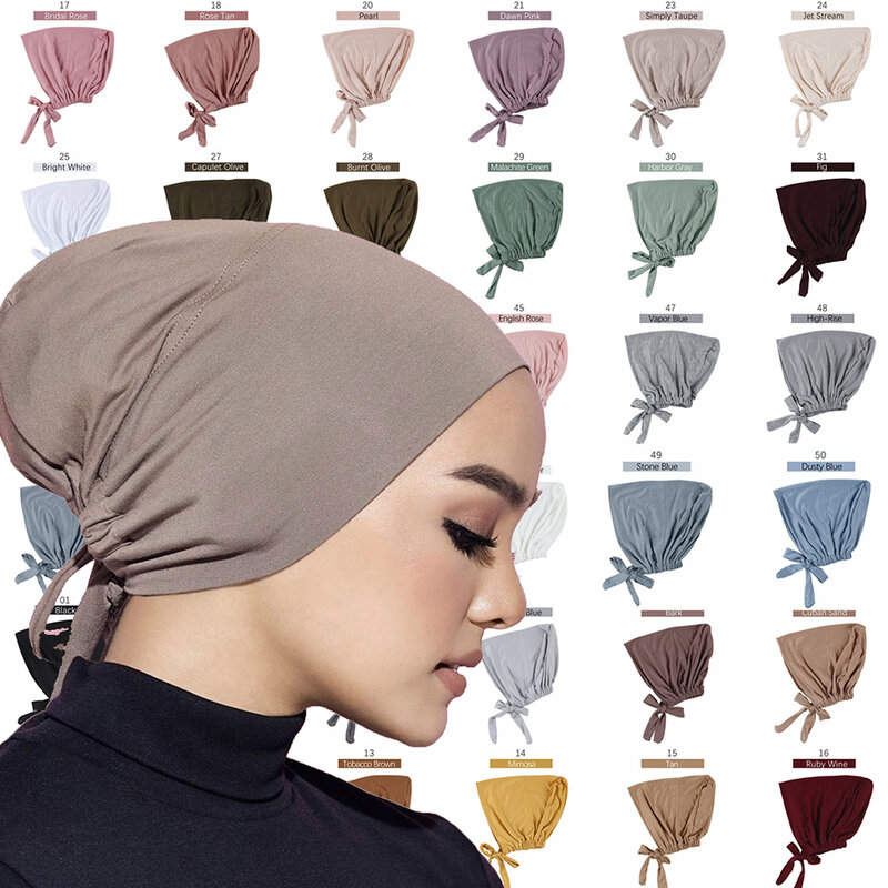 Muslim Women Elastic Tie Back Inner Hijab Caps Cotton Jersey Stretch Underscarf Modal Bonnet Headwrap Turbante Mujer