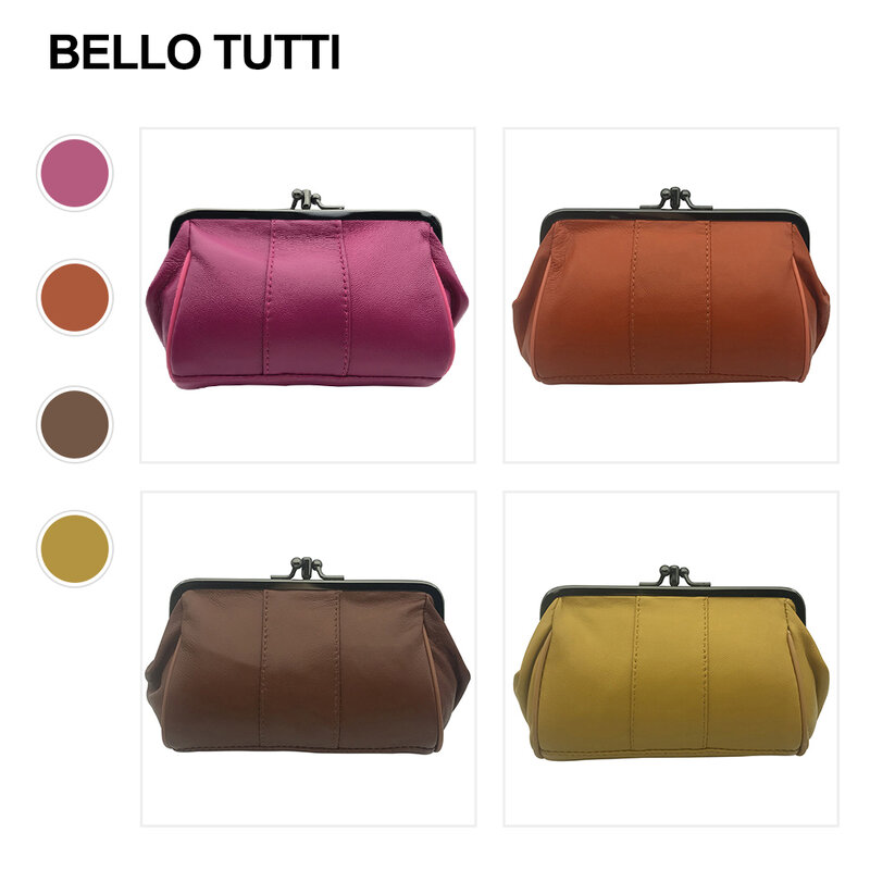 BELLO TUTTI – Mini porte-monnaie en cuir véritable pour homme et femme, en peau de mouton, avec loquet en métal, porte-cartes et pièces d'identité, pince à billets, nouveauté 2020